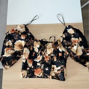 Blu Pepper Black and Brown Floral Top